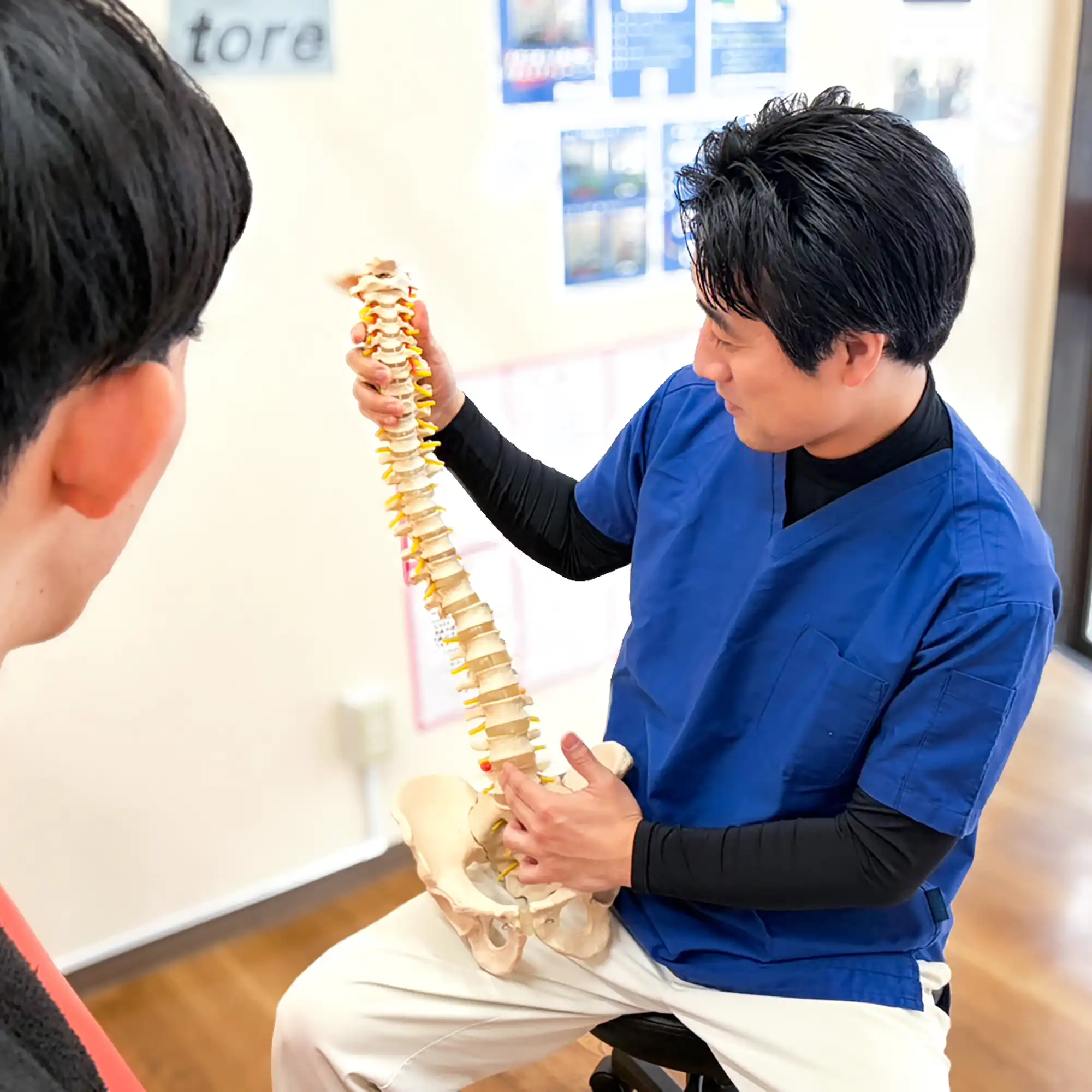 骨格模型を用いて説明をするスタッフ