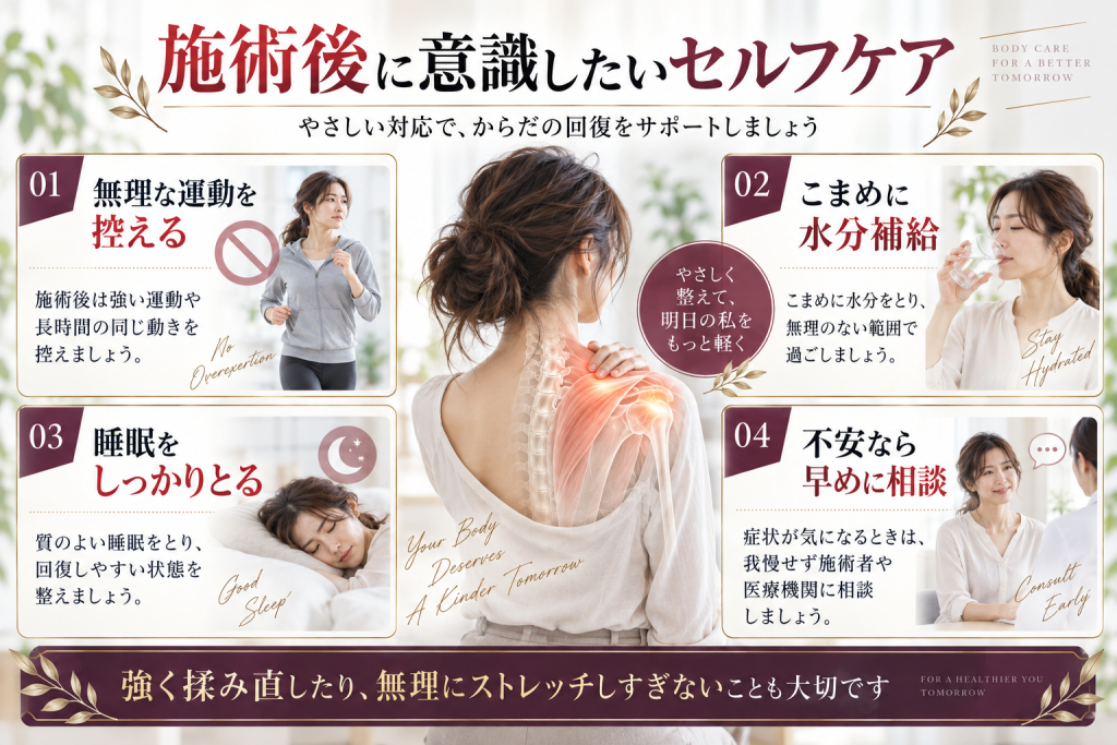 施術後に意識したいセルフケアをまとめた図